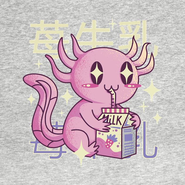 Cute Axolotl Drinking Milk by LAPublicTees